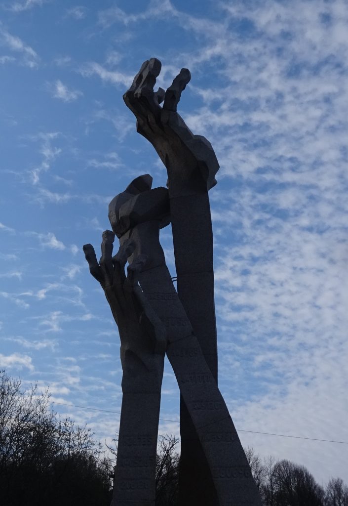 Hands of the memorial in Jantarny